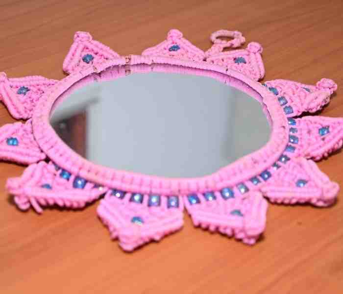 Hanging Pink Macrame mirror